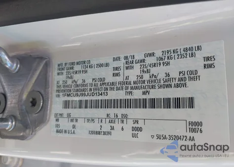 2018 Ford Escape Titanium from USA, damaged, VIN 1FMCU9J99JUD13413